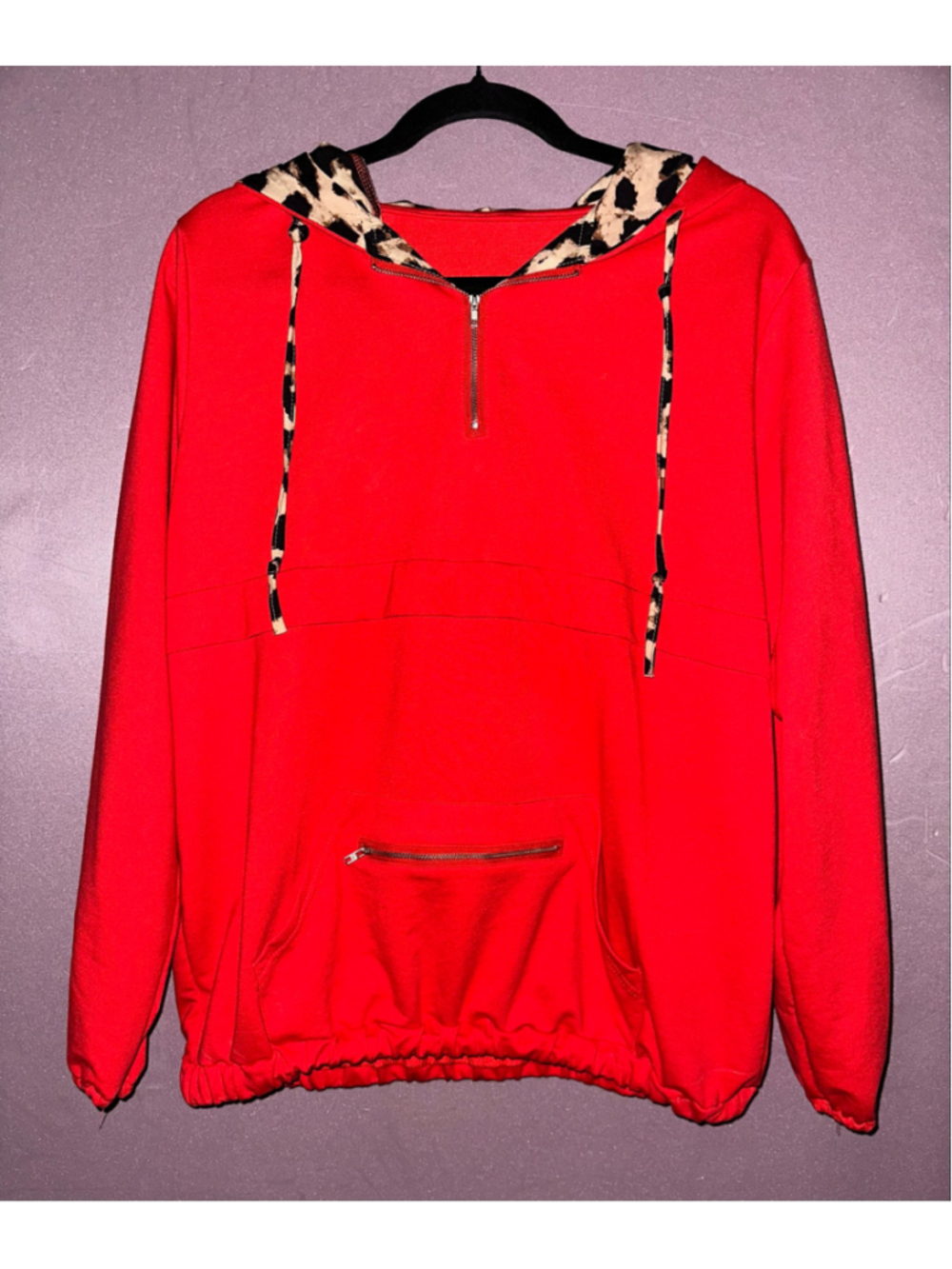 Women's Unbranded Red Hoodie with Leopard Print Trim, Size M